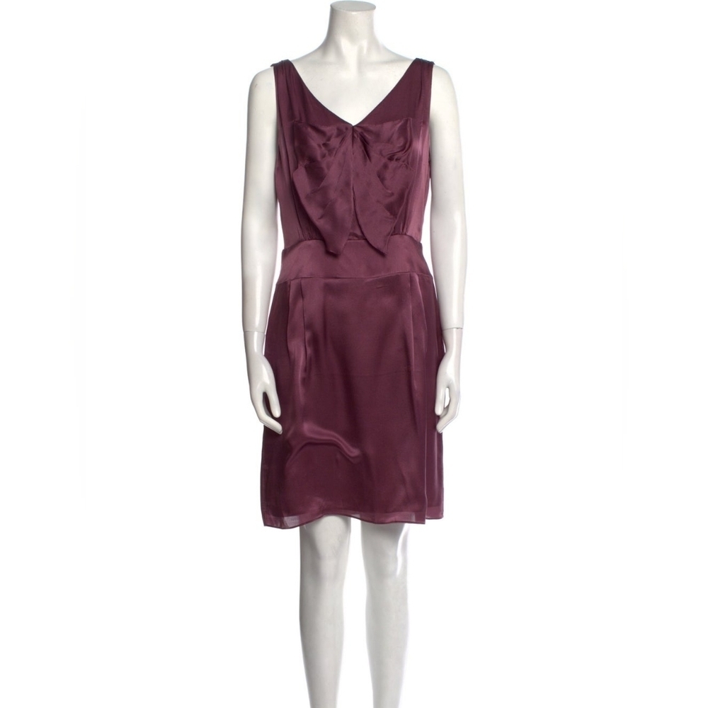 Milly Purple Sleeveless Knee Length Shift Dress Bow 100% Silk Formal Party